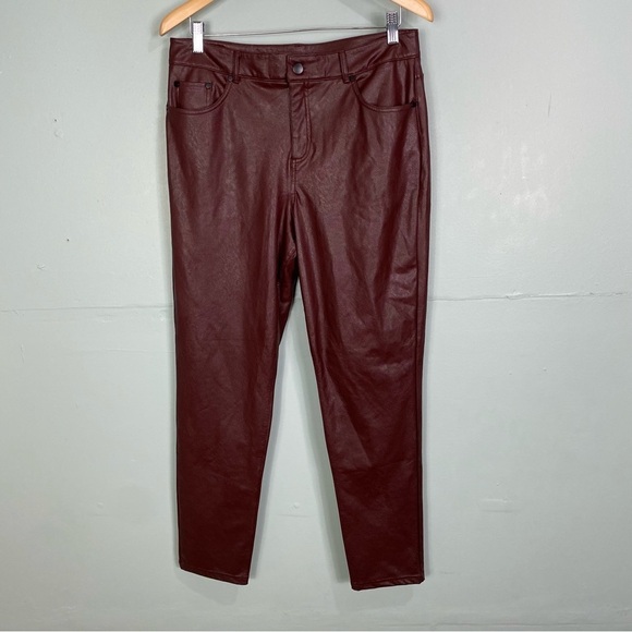 Commando Oxblood Red High Waisted Faux Leather Five Pocket Straight‎ Leg Pant L